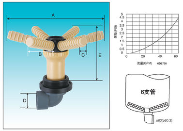 FRP Pressure Tanks Hub and lateral for Bottom mount 6 laterals control valves