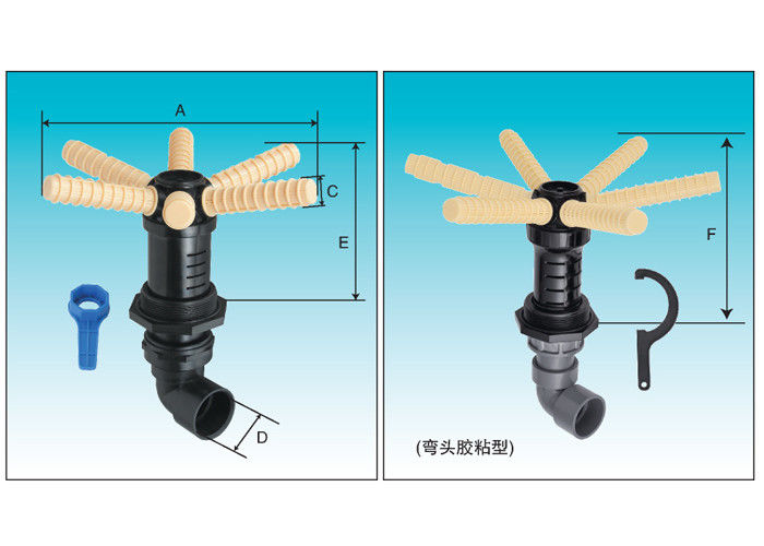 FRP Pressure Tanks Hub and lateral for Bottom mount 6 laterals control valves